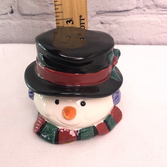 Omnibus Fitz and Floyd Hand Painted 90s Ceramic Snowman Salt Pepper Shaker Set - Picture 11 of 12